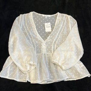 Love Tree Swiss Dot Ruffled Shirt